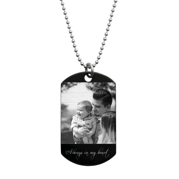 To My Son Fr Dad Love Note Personalized Photo Text Engraved Stainless Steel Custom Dog Tag Military Pendant, 24'' Necklace