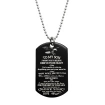 To My Son Fr Dad Love Note Personalized Photo Text Engraved Stainless Steel Custom Dog Tag Military Pendant, 24'' Necklace