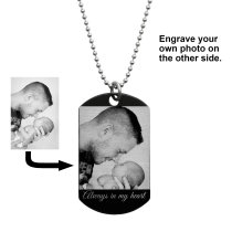 To My Son Fr Dad Love Note Personalized Photo Text Engraved Stainless Steel Custom Dog Tag Military Pendant, 24'' Necklace