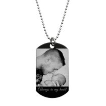 To My Son Fr Dad Love Note Personalized Photo Text Engraved Stainless Steel Custom Dog Tag Military Pendant, 24'' Necklace