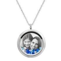 Best Mom Mother Stainless Steel Laser Engraved Personalized Photo & Text Message Floating Locket Crystals Necklace Pendant Blue