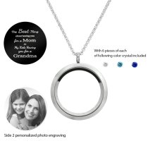 Best Mom Mother Stainless Steel Laser Engraved Personalized Photo & Text Message Floating Locket Crystals Necklace Pendant Blue