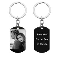 One Side Photo + One Side Text Personalized Engraved Stainless Steel Custom Dog Tag Key Chain - Handmade