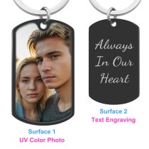 Full Color Photo Printing + Laser Engraved Personalized Message Stainless Steel Custom Dog Tag Key Chain - Handmade- Black