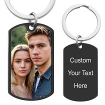 Full Color Photo Printing + Laser Engraved Personalized Message Stainless Steel Custom Dog Tag Key Chain - Handmade- Black