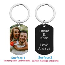 Full Color Photo Printing + Laser Engraved Personalized Message Stainless Steel Custom Dog Tag Key Chain - Handmade- Black