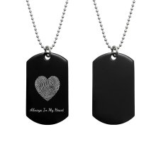 Stainless Steel Personalized Fingerprint + Text Engraving Heart Custom Dog Tag w/ Dot Ball Chain Necklace 24″ - Handmade