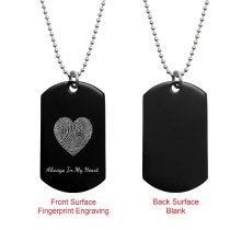 Stainless Steel Personalized Fingerprint + Text Engraving Heart Custom Dog Tag w/ Dot Ball Chain Necklace 24" - Handmade