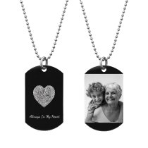 Stainless Steel Personalized Fingerprint + Photo Engraving Custom Dog Tag w/ Dot Ball Chain Necklace 24″ - Handmade