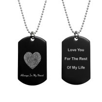 Stainless Steel Personalized Fingerprint + Back Side Text Engraving Custom Dog Tag w/ Dot Ball Chain Necklace 24″ - Handmade