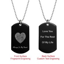 Stainless Steel Personalized Fingerprint + Back Side Text Engraving Custom Dog Tag w/ Dot Ball Chain Necklace 24" - Handmade