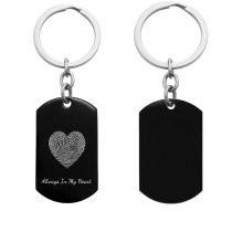 Stainless Steel Personalized Fingerprint + Text Engraving Custom Dog Tag Key Chain