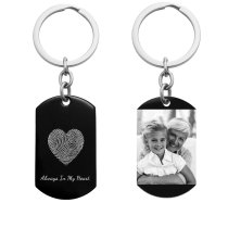 Stainless Steel Personalized Fingerprint + Photo Engraving Custom Dog Tag Key Chain