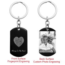 Stainless Steel Personalized Fingerprint + Photo Engraving Custom Dog Tag Key Chain