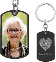 Stainless Steel Personalized Fingerprint + Photo Engraving Custom Dog Tag Key Chain