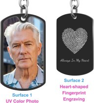 Stainless Steel Personalized Fingerprint + Photo Engraving Custom Dog Tag Key Chain