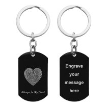 Stainless Steel Personalized Fingerprint + Backside Text Engraving Custom Dog Tag Key Chain