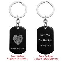 Stainless Steel Personalized Fingerprint + Backside Text Engraving Custom Dog Tag Key Chain
