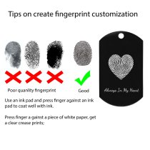Full Color Photo Printing + Heart Fingerprint Laser Engraved Personalized Message Stainless Steel Dog Tag w/ Dot Ball Chain Necklace 24" - Handmade