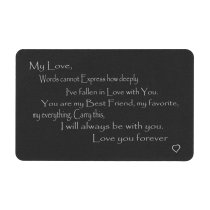 Anodized Aluminum Black Words Cannot Express Love You Forever Personalized Text Engrave Metal Wallet Mini Love Insert Gift Note Card