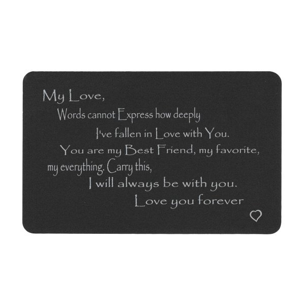 Anodized Aluminum Black Words Cannot Express Love You Forever Personalized Text Engrave Metal Wallet Mini Love Insert Gift Note Card