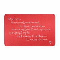 Anodized Aluminum Red Words Cannot Express Love You Forever Personalized Text Custom Engrave Metal Wallet Mini Love Insert Gift Note Card