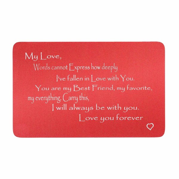 Anodized Aluminum Red Words Cannot Express Love You Forever Personalized Text Custom Engrave Metal Wallet Mini Love Insert Gift Note Card