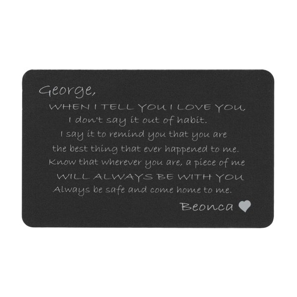Anodized Aluminum Black When I Tell U I Love U Personalized Text Custom Engrave Metal Wallet Mini Love Insert Gift Note Card