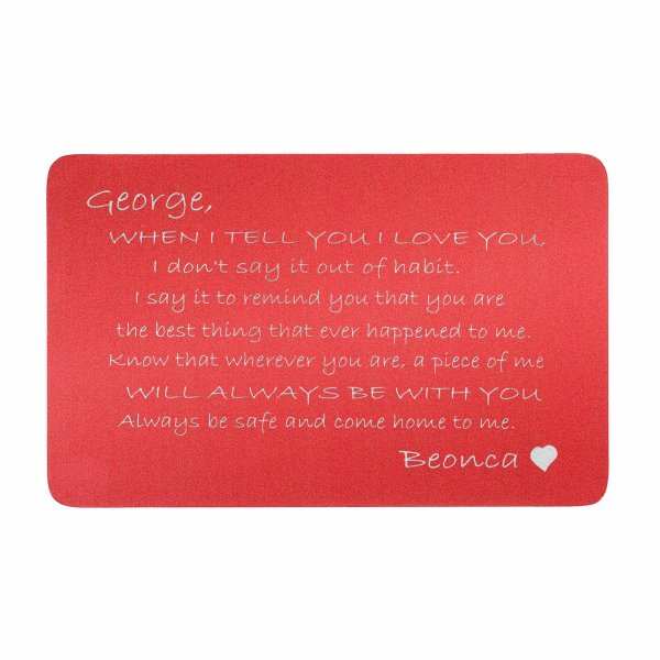 Anodized Aluminum Red When I Tell U I Love U Personalized Text Custom Engrave Metal Wallet Mini Love Insert Gift Note Card