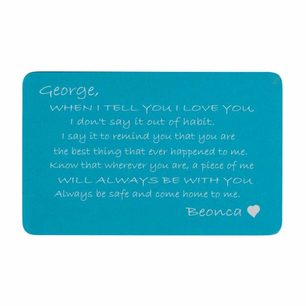 Anodized Aluminum Blue When I Tell U I Love U Personalized Text Custom Engrave Metal Wallet Mini Love Insert Gift Note Card