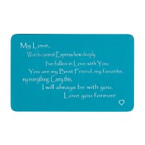 Anodized Aluminum Blue Words Cannot Express Love You Forever Personalized Text Engrave Metal Wallet Mini Love Insert Gift Note Card