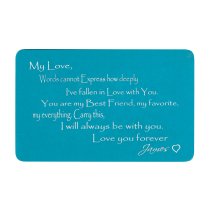 Anodized Aluminum Blue Words Cannot Express Love You Forever Personalized Text Custom Engrave Metal Wallet Mini Love Insert Gift Note Card