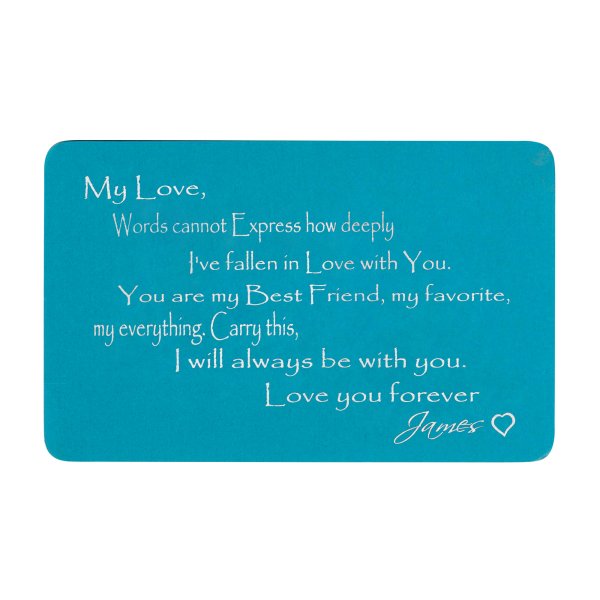 Anodized Aluminum Blue Words Cannot Express Love You Forever Personalized Text Custom Engrave Metal Wallet Mini Love Insert Gift Note Card