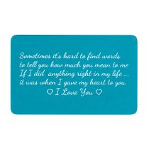 Anodized Aluminum Blue My Heart to U Personalized Text Engrave Metal Wallet Mini Love Insert Gift Note Card