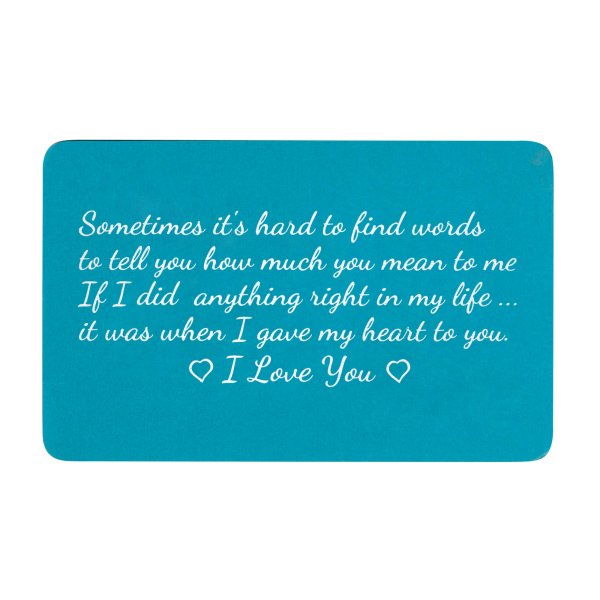 Anodized Aluminum Blue My Heart to U Personalized Text Engrave Metal Wallet Mini Love Insert Gift Note Card