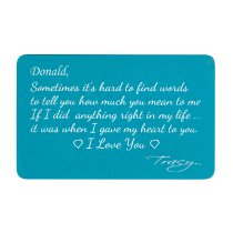 Anodized Aluminum Blue My Heart to U Personalized Text Custom Engrave Metal Wallet Mini Love Insert Gift Note Card