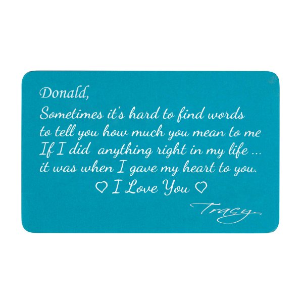 Anodized Aluminum Blue My Heart to U Personalized Text Custom Engrave Metal Wallet Mini Love Insert Gift Note Card