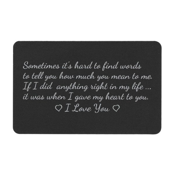 Anodized Aluminum Black My Heart to U Personalized Text Engrave Metal Wallet Mini Love Insert Gift Note Card