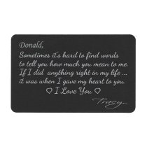 Anodized Aluminum Black My Heart to U Personalized Text Custom Engrave Metal Wallet Mini Love Insert Gift Note Card