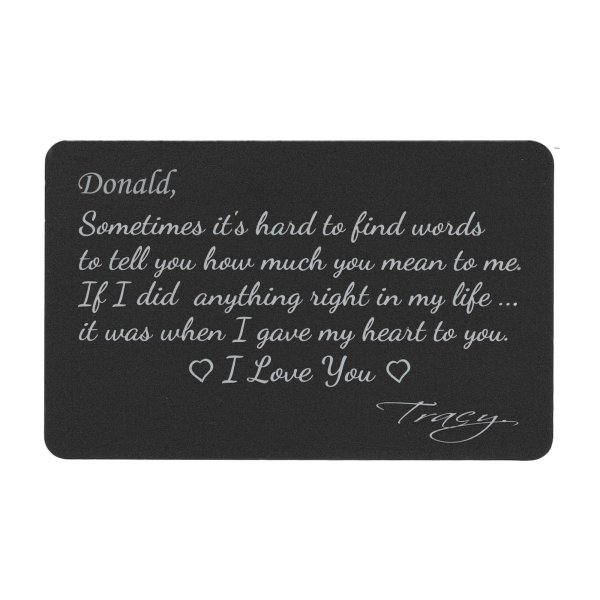Anodized Aluminum Black My Heart to U Personalized Text Custom Engrave Metal Wallet Mini Love Insert Gift Note Card