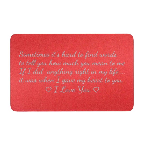 Anodized Aluminum Red My Heart to U Personalized Text Engrave Metal Wallet Mini Love Insert Gift Note Card