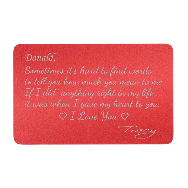 Anodized Aluminum Red My Heart to U Personalized Text Custom Engrave Metal Wallet Mini Love Insert Gift Note Card