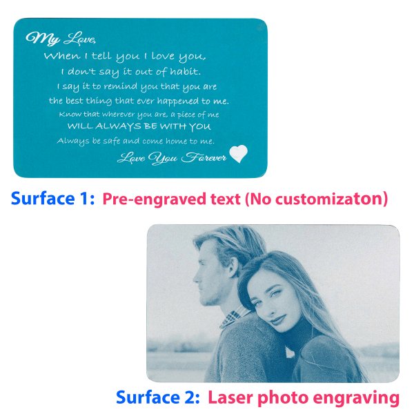 Blue Love You Forever Personalized Photo Engraved Metal Wallet Mini Insert Card