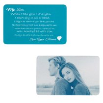 Blue Love You Forever Personalized Photo Engraved Metal Wallet Mini Insert Card