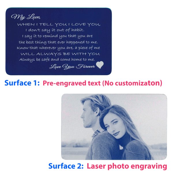 Navy Love You Forever Personalized Photo Engraved Metal Wallet Mini Insert Card