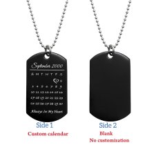 Custom Engraved Personalized Calendar Date Memorial Text Stainless Steel Dog Tag Pendant with Ball Chain Necklace 24 in