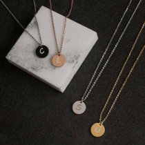 Engraved Metal Initial Letter Disc Pendant Chain Necklace 18.5 in + 2.5 in - T - Black Two Tone