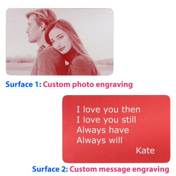Personalized Photo / Text Custom Engraved Aluminum Wallet Mini Love Insert Card - Red