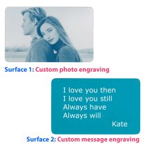 Personalized Photo / Text Custom Engraved Aluminum Wallet Mini Love Insert Card - Blue