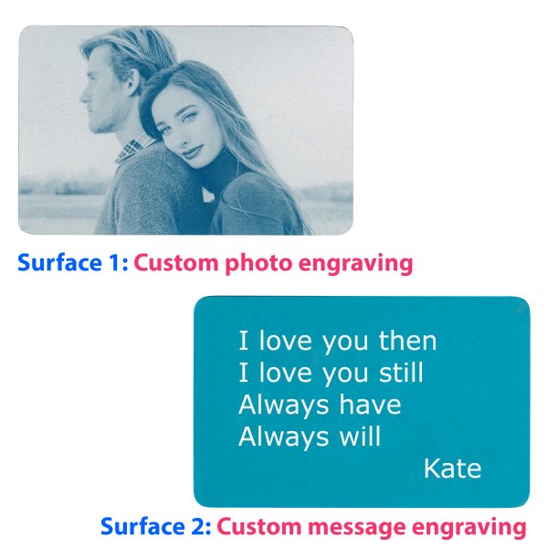 Personalized Photo / Text Custom Engraved Aluminum Wallet Mini Love Insert Card - Blue